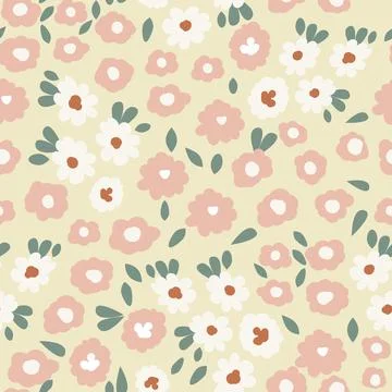Seamless of doodle ditsy flowers pattern on light background. Simple delicate Stock Illustration