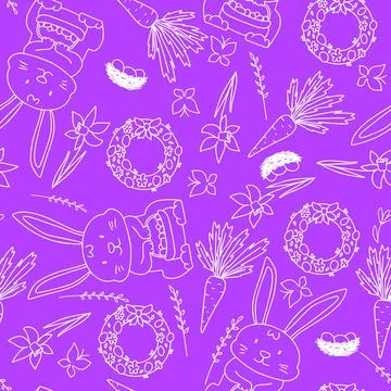 Seamless doodle Easter pattern. Stock Illustration