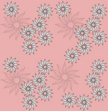 Seamless doodle floral pattern on pink Stock Illustration