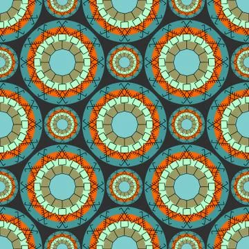 Seamless doodle flower background in vector with doodles. Circles ethnic floral Stock Illustration