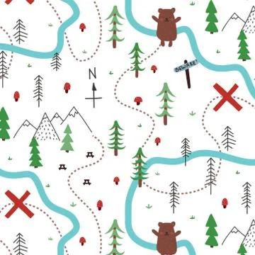 Seamless doodle forest pattern Stock Illustration