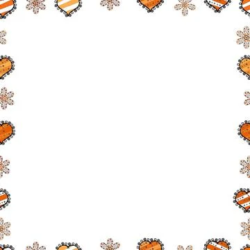 Seamless. Doodle frame consists of black, orange and white border. Vector Backgr 스톡 일러스트