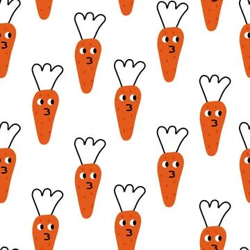 Seamless doodle funny carrots pattern. Scandinavian endless pattern with line Illustrazione stock