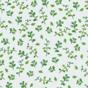 Seamless doodle green tiny leaves pattern background , greeting card or fabri Stock Illustration