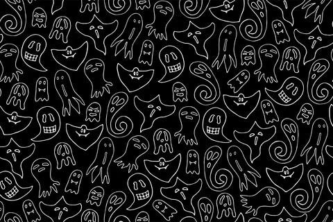 Seamless doodle Halloween Ghosts pattern 스톡 일러스트