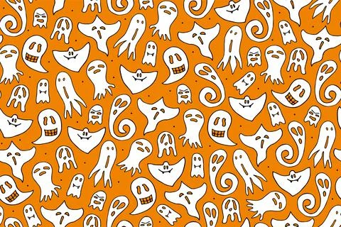 Seamless doodle Halloween Ghosts pattern 스톡 일러스트