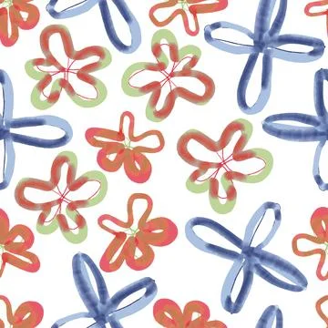 Seamless doodle hand drawn multi colour ink flowers pattern  background , gre Stock Illustration