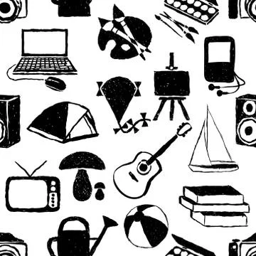 Seamless doodle hobby pattern Illustrazione stock