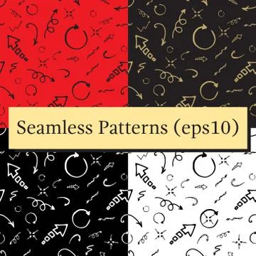 Seamless doodle ink pointer and arrow pattern set Stock Illustration