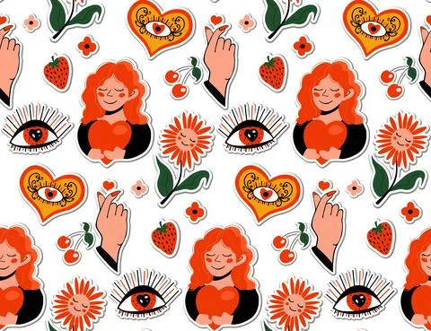 Seamless doodle love pattern. Happy Valentines Day.Vector Stock Illustration