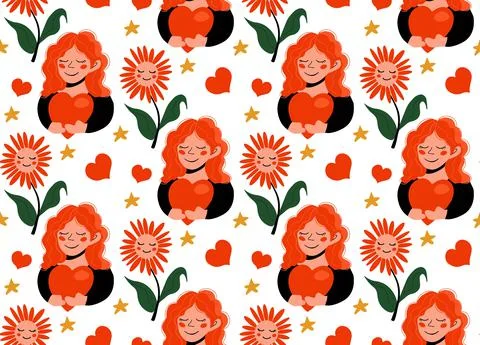 Seamless doodle love pattern. Happy Valentines Day.Vector Illustrazione stock