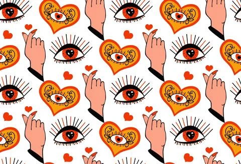 Seamless doodle love pattern. Happy Valentines Day.Vector Stock Illustration