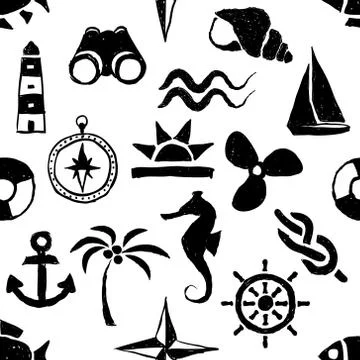 Seamless doodle marine pattern Stock Illustration