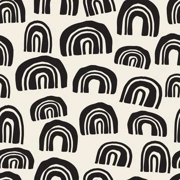 Seamless doodle monochrome pattern background with hand draw rainbow , kids p Stock Illustration