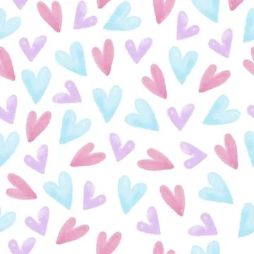 Seamless doodle multicolour hand draw heart from watercolour pattern on white Stock Illustration