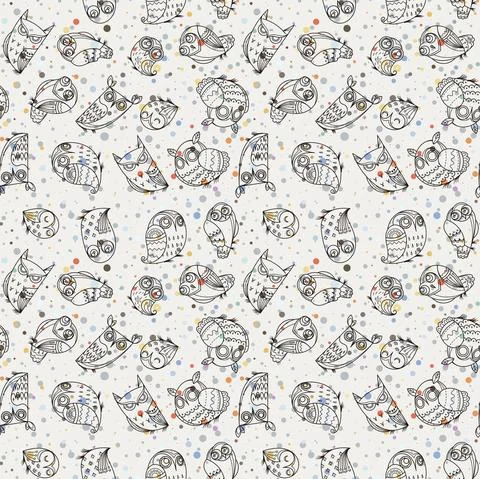 Seamless doodle owl pattern. Cute print for kids, scrap and other Stock Illustration