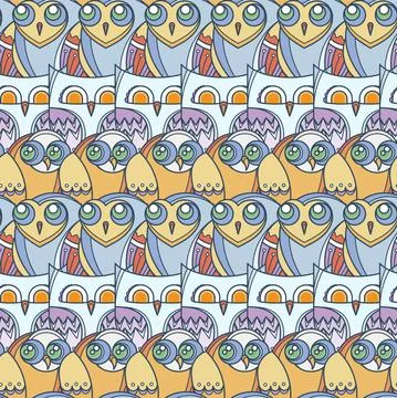 Seamless doodle owl pattern. Cute print for kids, scrap and other Stock Illustration