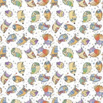 Seamless doodle owl pattern. Cute print for kids, scrap and other Stock Illustration