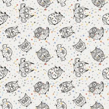 Seamless doodle owl pattern. Cute print for kids, scrap and other Stock Illustration