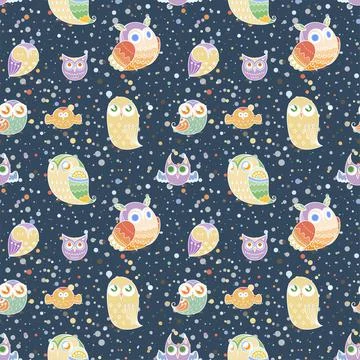 Seamless doodle owl pattern. Cute print for kids, scrap and other Stock Illustration