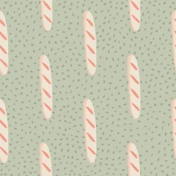Seamless doodle pale pattern with light pink baguette silhouettes. Grey dotte Illustrazione stock