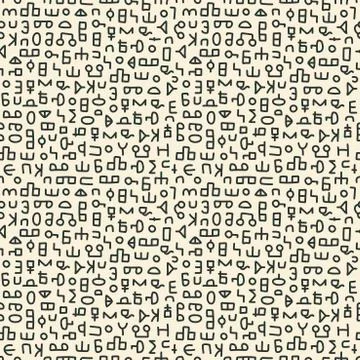 Seamless Doodle pattern. Abstract signs and elements, ancient writing. Hand d Illustrazione stock