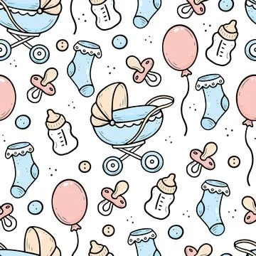 Seamless doodle pattern of baby thing Stock Illustration