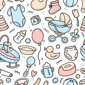 Seamless doodle pattern of baby thing Stock Illustration
