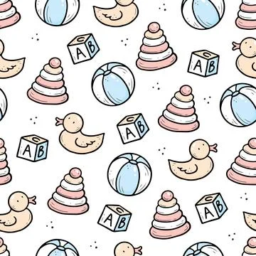 Seamless doodle pattern of baby thing Stock Illustration