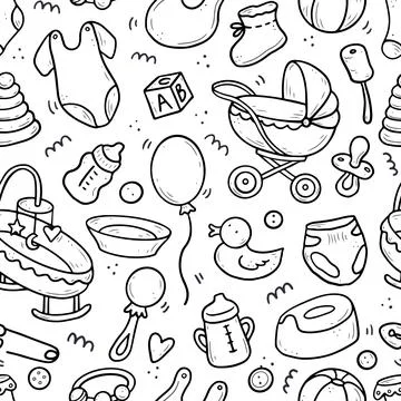 Seamless doodle pattern of baby thing Stock Illustration