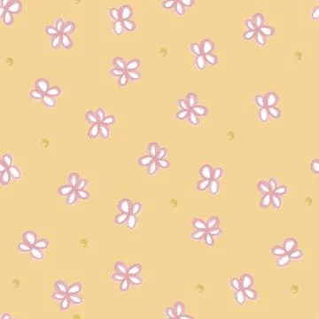 Seamless doodle pattern background with hand draw flower from chalk colour ,  Stock Illustration