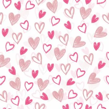 Seamless doodle pattern background with heart stamp from chalk colour , kids  Stock Illustration