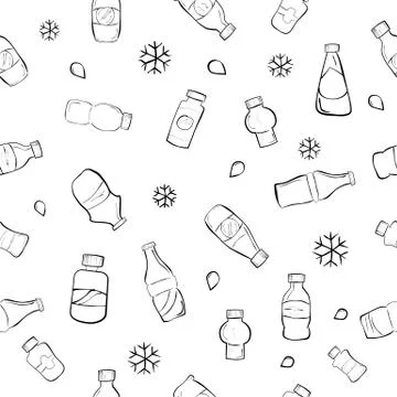 Seamless Doodle Pattern Black of Soft Drink Bottles Stock Illustration