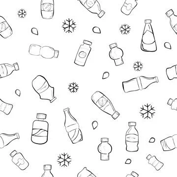 Seamless Doodle Pattern Black of Soft Drink Bottles Stock Illustration