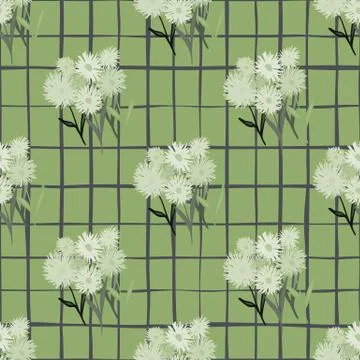 Seamless doodle pattern with botanic blowball bouquet in grey tones. Backgrou Stock Illustration
