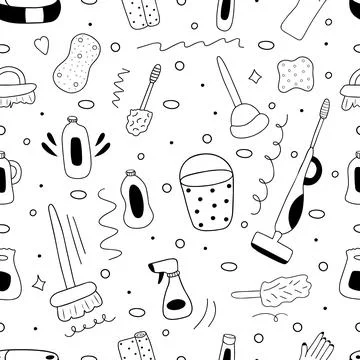 Seamless doodle pattern of cleaning Stock Illustration