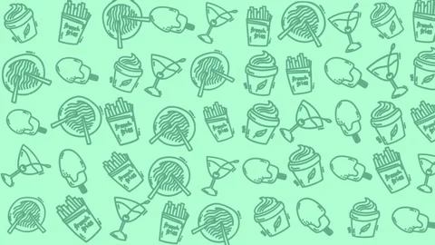 Seamless doodle pattern with coffee cups ice cream cones and snacks Stockbeeldmateriaal 331416606