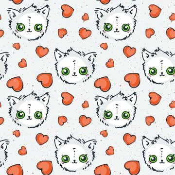 Seamless doodle pattern with cute animal elements 스톡 일러스트