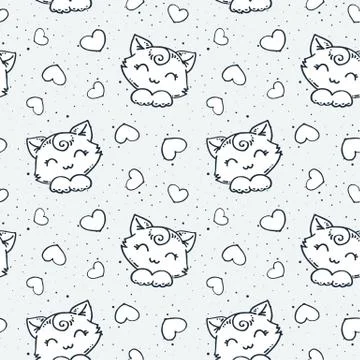 Seamless doodle pattern with cute animal elements Stock Illustration