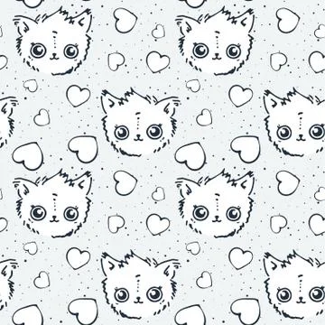 Seamless doodle pattern with cute animal elements Stock Illustration