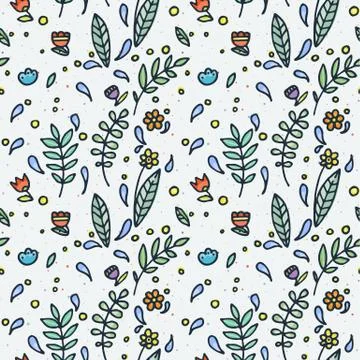 Seamless doodle pattern with cute floral elements Stock Illustration