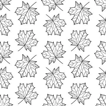 Seamless Doodle Pattern with Cute Maple Leaves in Hand Drawn Style イラスト素材