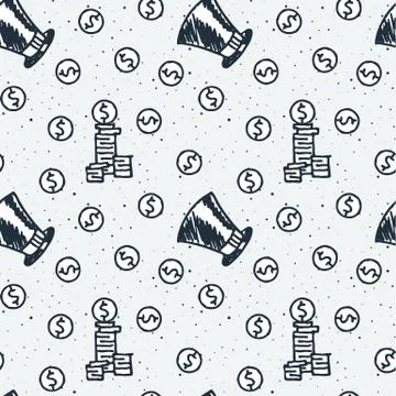 Seamless doodle pattern with cute money elements Stock Illustration
