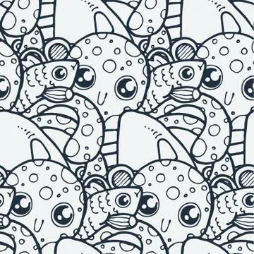 Seamless doodle pattern with cute ocean elements Stock Illustration