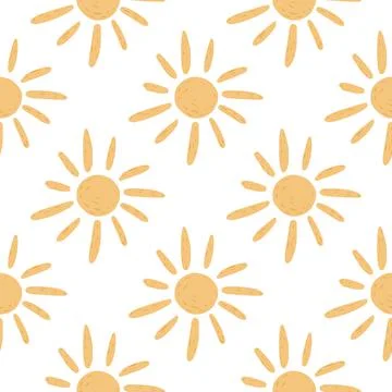 Seamless doodle pattern with ethnic sun silhouettes. Isolated print with oran Illustrazione stock