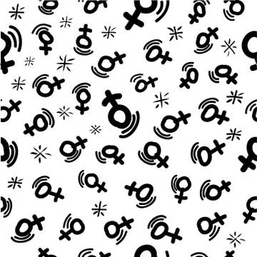 Seamless Doodle Pattern Female Symbol with motion effect and star for backgro Stock Illustration