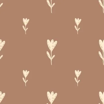 Seamless doodle pattern with flower doodle elements. Minimalistic autumn prin 스톡 일러스트