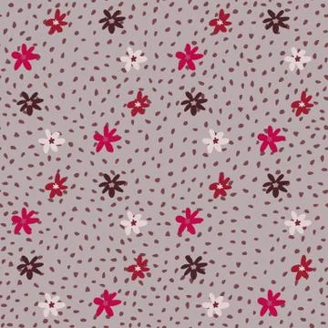Seamless doodle pattern with flowers silouettes in infinity shape. Light purp Illustrazione stock