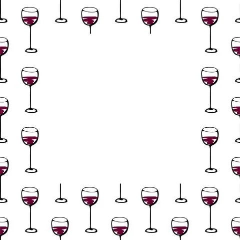 Seamless doodle pattern frame with wine glass. Vector sketch illustration square Stock Illustration