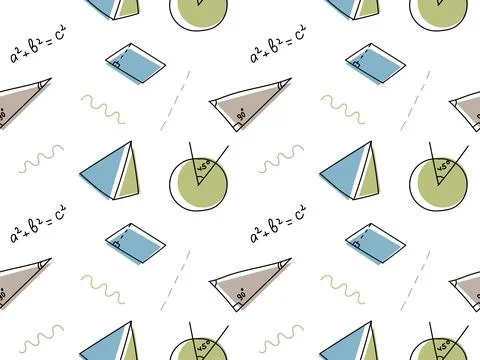 Seamless doodle pattern with geometry, school,college,math Stock Illustration